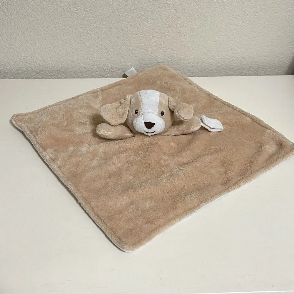 Carter's Tan Puppy Dog Security Blanket Lovey with Pacifier Holder Loop Lovie
